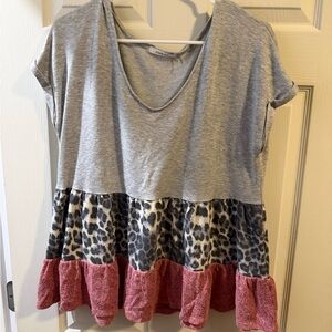 Gray and Pink Leopard Print Women's Top